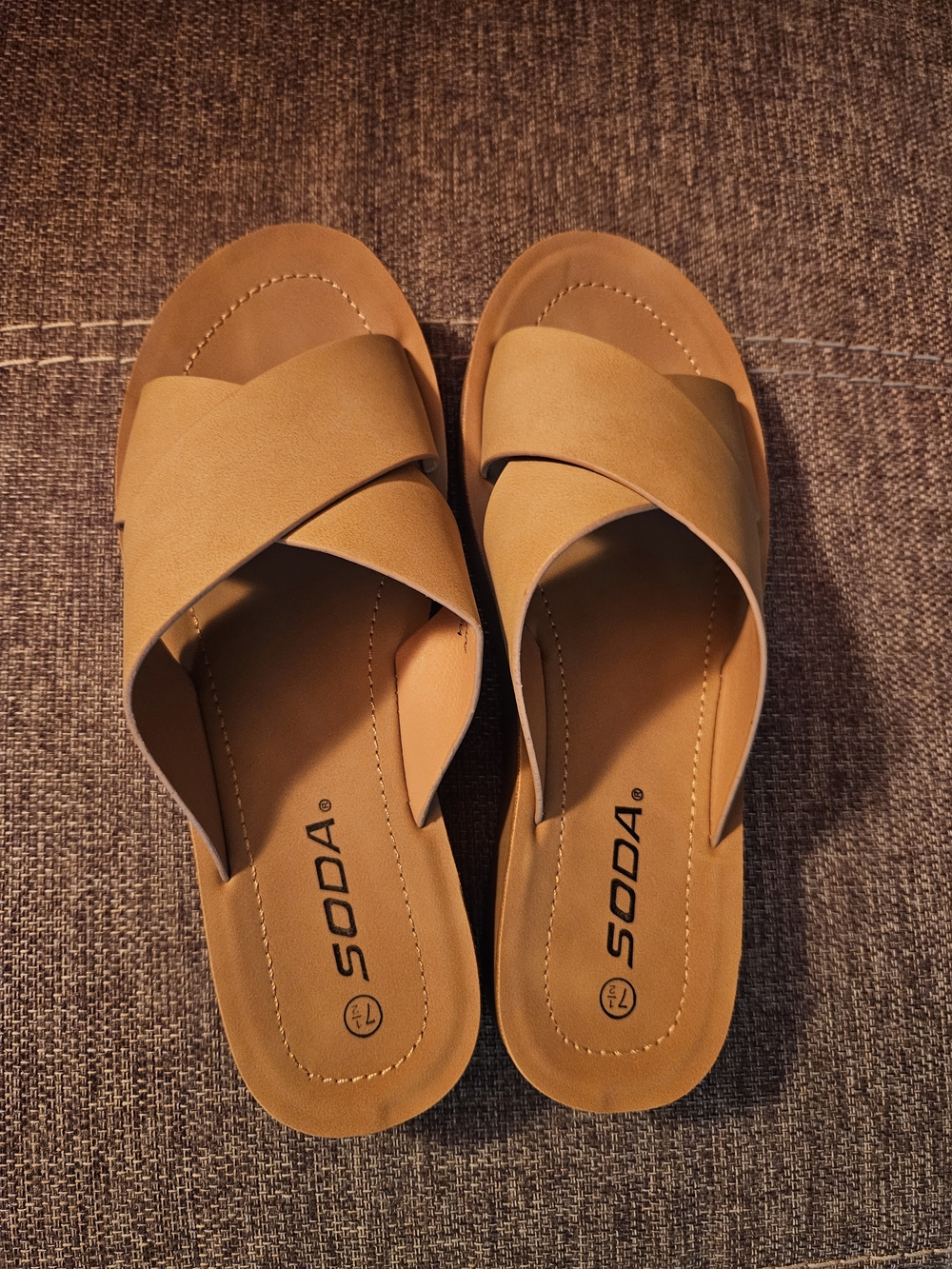 SODA Women's Tan Crisscross Slide Sandals